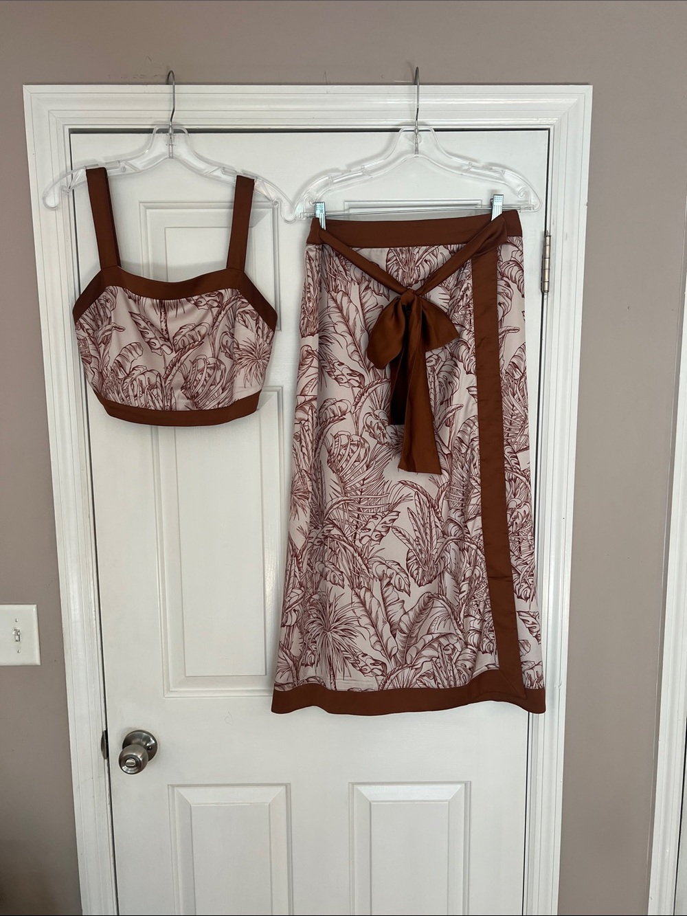 Vici Cream and Brown Botanical Midi Skirt Set